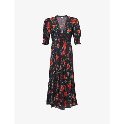 Rixo London Womens Amina Quarter-sleeves Woven Midi Dress Rose Black