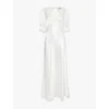 Rixo London Womens Ivory Annabella Lace-trim Puff-sleeve Satin Maxi Dress In Ivory