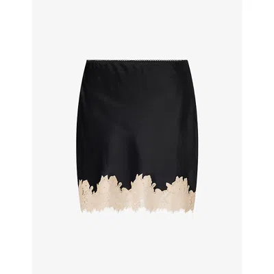 Rixo London Womens Black Ariah Lace-trim Woven Mini Skirt