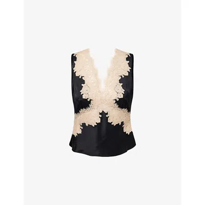 Rixo London Womens Black Emmie  Lace Satin Top
