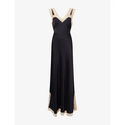 Rixo London Womens Black Keily Floral-print Lace-trim Woven Maxi Dress