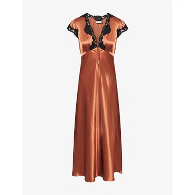 Rixo London Womens Amari Lace Woven Midi Dress Bronze In Brown