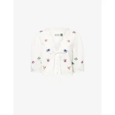 Rixo London Womens Bud Embroidery Ivory Ursula Floral-embroidered Cotton Top In Animal Print