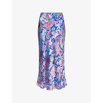 Rixo London Womens Cara Floral Devore Blue Ardith Floral Silk-blend Midi Skirt
