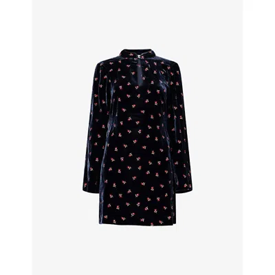 Rixo London Womens Dandy Deep Navy Calla Embroidered Velvet Mini Dress In Black