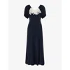 Rixo London Womens Deep Navy Ilaria Lace-embroidery Silk Midi Dress In Blue