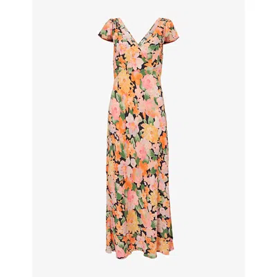 Rixo London Womens Floral Black Cathy Floral-print Woven Midi Dress In Animal Print