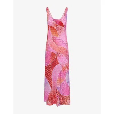 Rixo London Womens Ibiza Night Sunset Bondi Graphic-pattern Silk Midi Dress In Pink