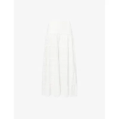 Rixo London Womens Ivory Ripeka Embroidered Cotton Midi Skirt In White