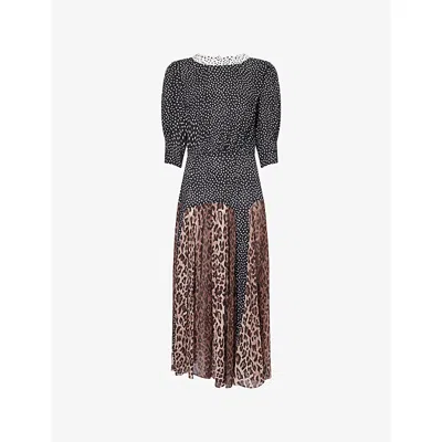 Rixo London Womens Meg Leopard Polka Dot Woven Midi Dress