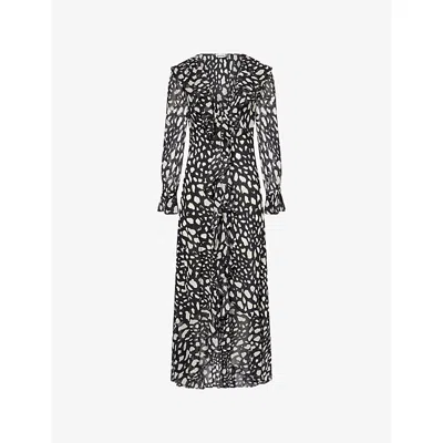 Rixo London Womens Night Leo Black Gracye Ruffled Silk Midi Dress