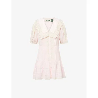 Rixo London Womens Pansy Pink Pansy Dove Embroidered Lace-trim Cotton Mini Dress