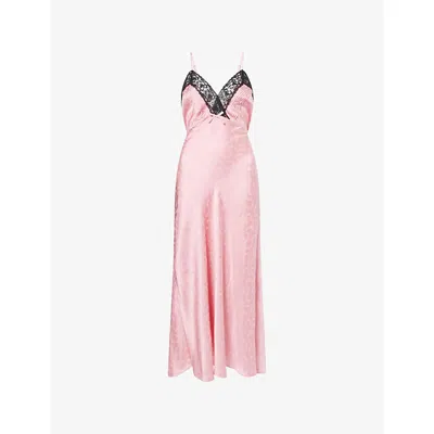 Rixo London Womens Pink Alberta Lace-trim Cami Satin Midi Dress