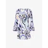 Rixo London Womens Ridley Long-sleeve Crepe Mini Dress Marble Ocean In Marble Ocean