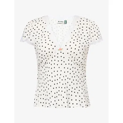 Rixo London Womens Rixo Cathy Polka-dot Lace-trim Woven Top In White