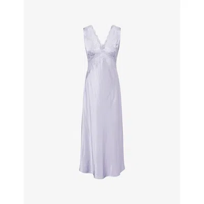 Rixo London Womens Dusty Blue Lysandra Lace-trim Midi Dress