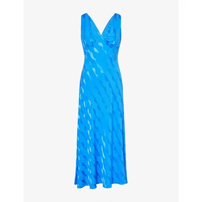 Rixo London Womens Sandrine Plunge-v-neck Woven Midi Dress Wave Jacquard Blue