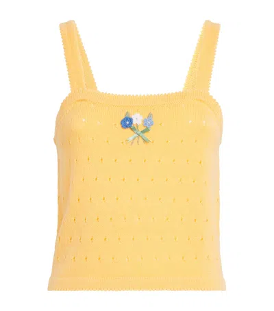 Rixo London Wool Floral-appliqué Perla Cami Top In Yellow