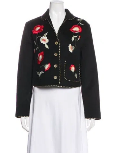 Pre-owned Rixo London Wool Floral Print Evening Jacket In Black