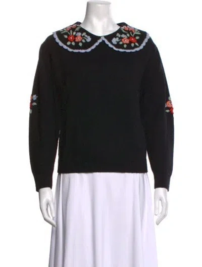 Pre-owned Rixo London Wool Floral Print Sweater In Black