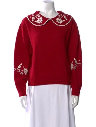 Pre-owned Rixo London Wool Floral Print Sweater In Red/white