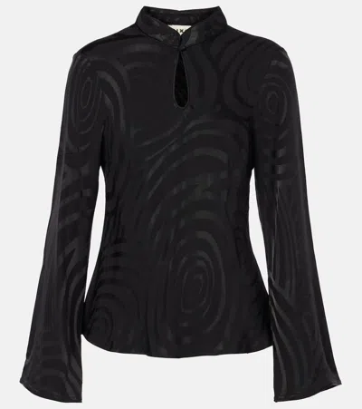 Rixo London Wylder Satin Jacquard Top In Black