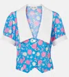 Rixo London Zinia Floral Silk Blouse In Blue