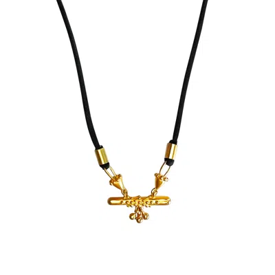 Rize Women's Black / Gold Bar Amulet Necklace - Gold Plated & Black Cord In Multi