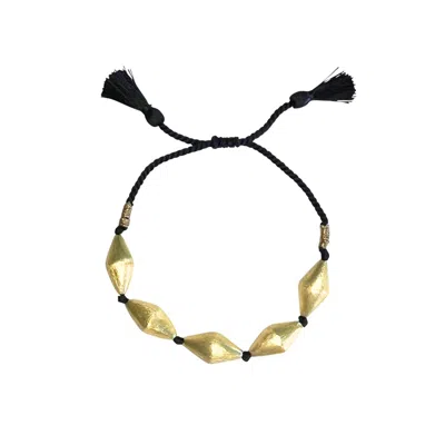 Rize Women's Gold / Black Dholki Bracelet - Gold Plated & Black Cord