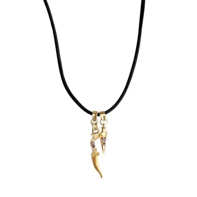 Rize Women's Gold / Black / Red Ruby Dagger & Arrow Amulet Necklace - Gold Plated & Black Cord