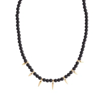 Rize Women's Gold / Black Tribal Spike Necklace - Gold Vermeil & Black Jade