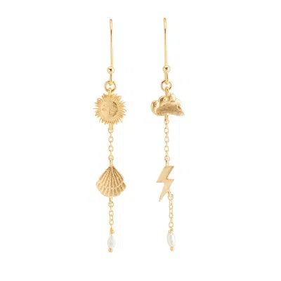 Rize Women's Gold / White Monsoon Summer Drop Earrings - Gold Vermeil & Pearl