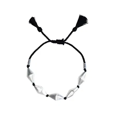 Rize Women's Silver / Black Dholki Bracelet - Sterling Silver & Black Cord