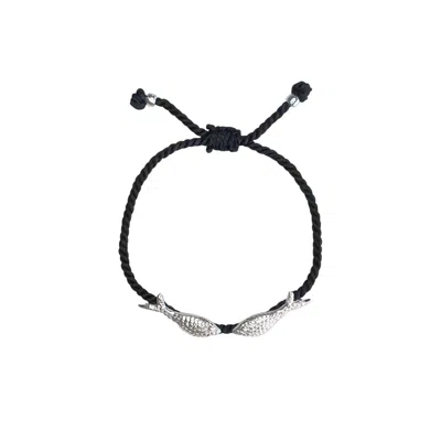 Rize Women's Silver / Black Matsya Charm Bracelet - Sterling Silver Plated & Black Cord