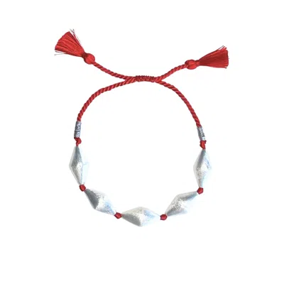 Rize Women's Silver / Red Dholki Bracelet - Sterling Silver Plated & Red Cord