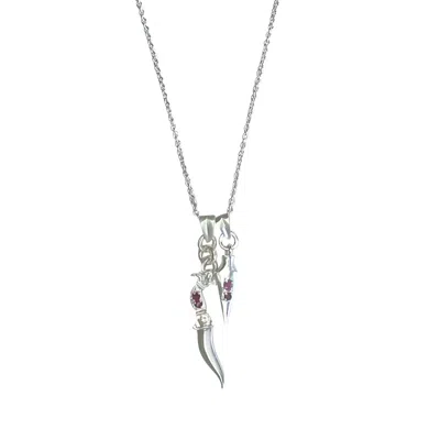 Rize Women's Silver / Red Ruby Dagger & Arrow Amulet Necklace - Sterling Silver In White