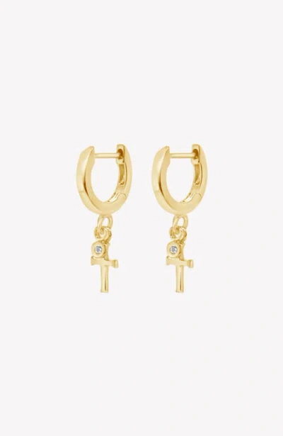 Rizen Jewelry Calvary Cross Huggie Hoop Earrings In Gold