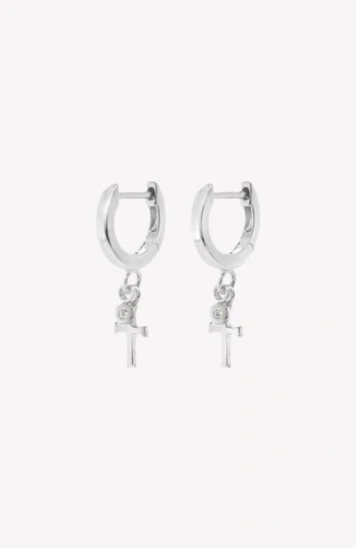 Rizen Jewelry Calvary Cross Huggie Hoop Earrings In Silver