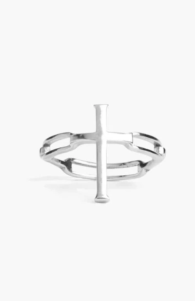 Rizen Jewelry Chain Breaker Cross Statement Ring In Metallic
