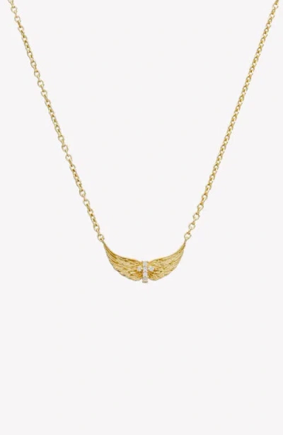 Rizen Jewelry Divine Wings Mini Cross Necklace In Gold