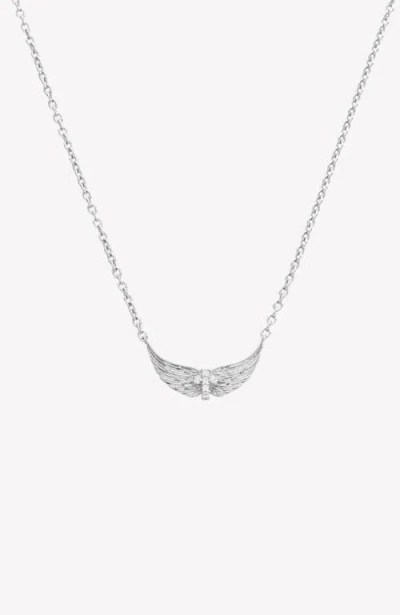 Rizen Jewelry Divine Wings Mini Cross Necklace In Silver