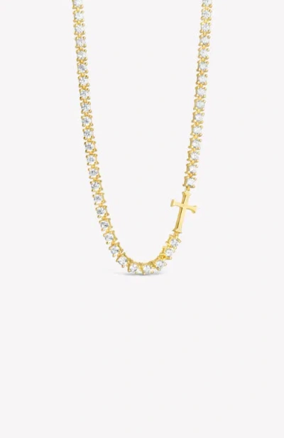 Rizen Jewelry Luminous Cross Tennis Necklace In Gold