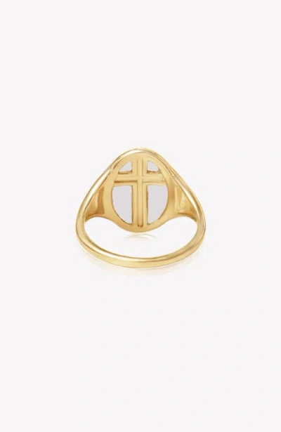 Rizen Jewelry Mother Of Pearl Cross Ring In Gold