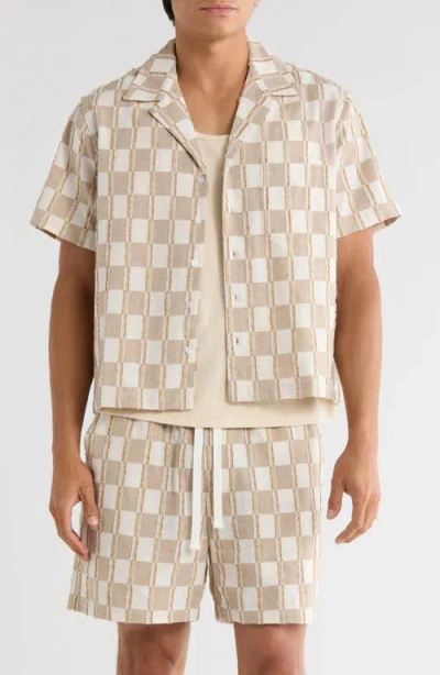 Rizort Andrew Check Cotton Camp Shirt In Beige