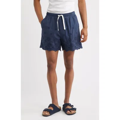 Rizort Banks Embroidered Eyelet Cotton Shorts In Blue