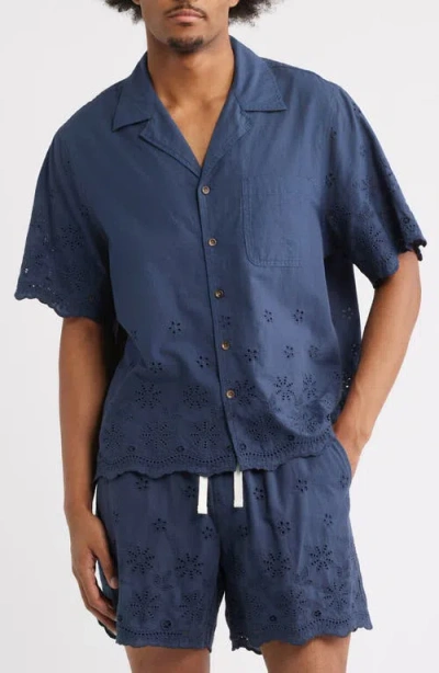 Rizort Banks Eyelet Embroidery Camp Shirt In Multi