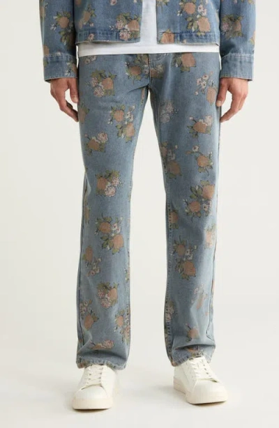 Rizort Bouquet Floral Print Jeans In Blue