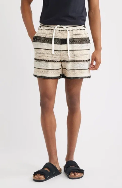 Rizort Charley Stripe Woven Drawstring Shorts In Neutral