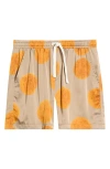 Rizort Curly Print Drawstring Shorts In Orange