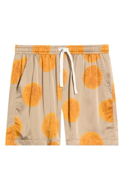 Rizort Curly Print Drawstring Shorts In Orange